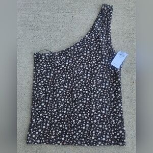 American Eagle Outfitters Black Floral One-Shoulder Top